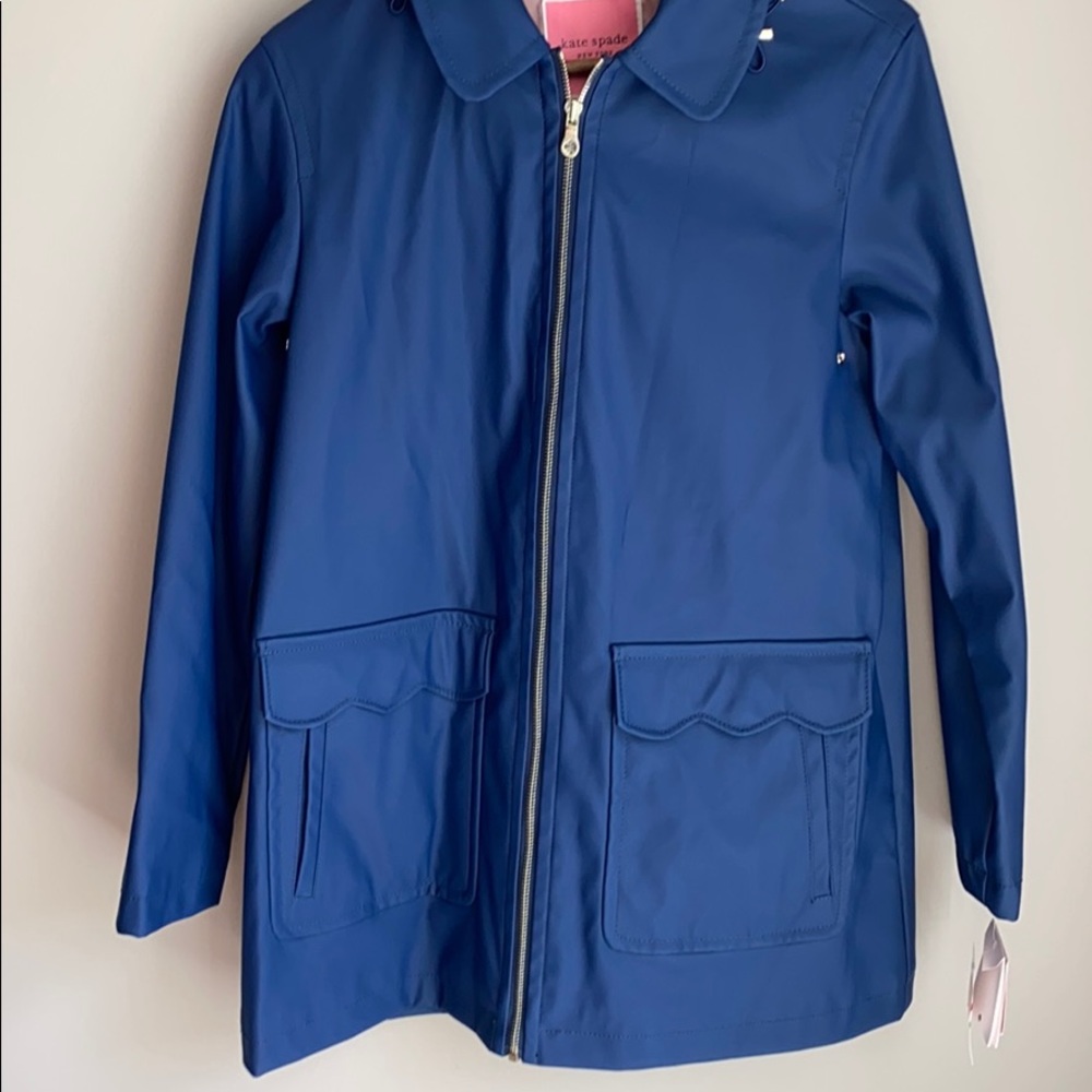 NWT Kate Spade Scallop Pocket Hooded Rain Jacket Navy S - Picture 5 of 11